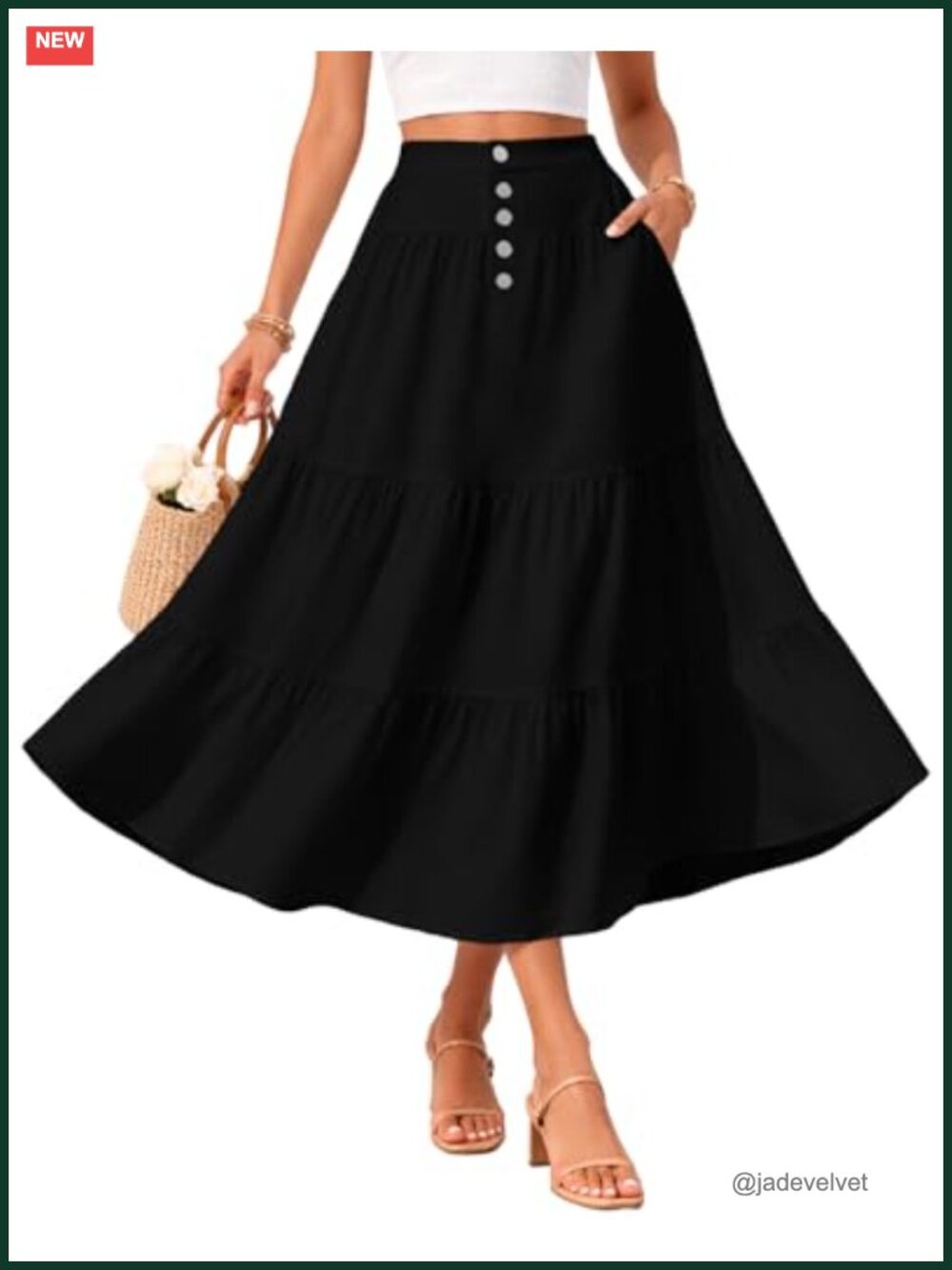 High Waist Tiered Maxi Skirt Flowy Boho Long Skirt with Pockets